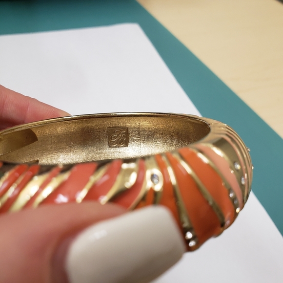 Tommy Bahama, orange zebra palm enamel jeweled clamper bangle bracelet NWT - Picture 11 of 13